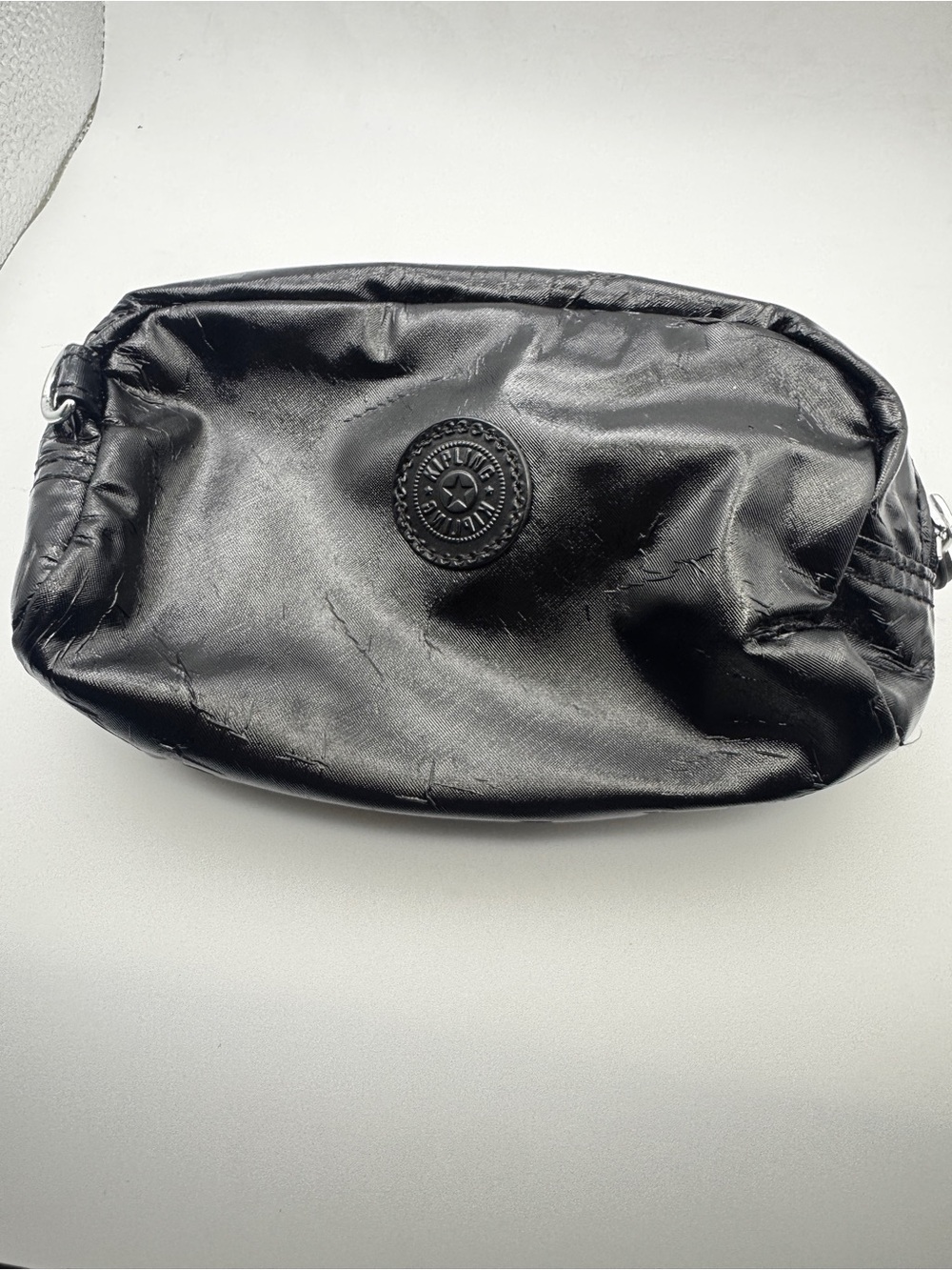 Kipling Metallic Black Pewter Nylon Cosmetic Makeup Accessory Pouch Bag AC7545